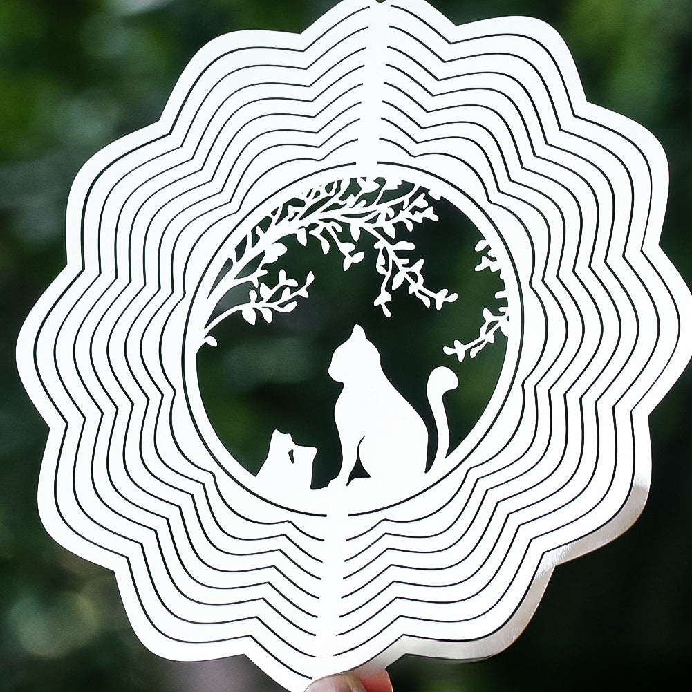 Wholesale15CM 3D Cat Stainless Steel Rotating Wind Chime